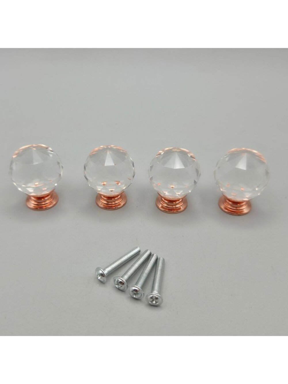 Vintage Faceted Crystal Glass Cabinet Knobs Rose Gold Pulls Hardware Set of 4